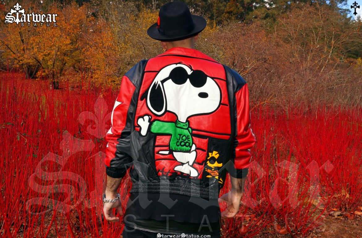 90s Vintage PEANUTS Snoopy Leather Cartoon Charlie Brown Hip Hop Bomber Jacket (Featured at