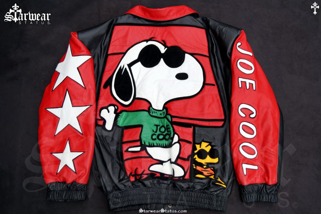 90s Vintage PEANUTS Snoopy Leather Cartoon Charlie Brown Hip Hop Bomber Jacket (Featured at
