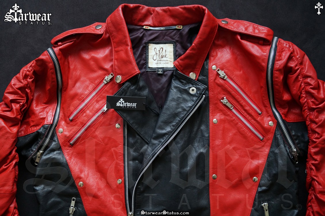 Michael Jackson J Park Leather 80s Red Black Studded Zipper Jacket Sz ...