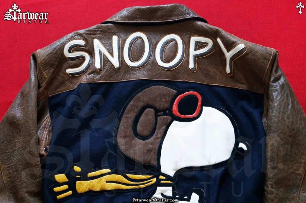 90's SNOOPY 'PEANUTS' Charlie Brown Wool and Leather Cartoon Jacket Men