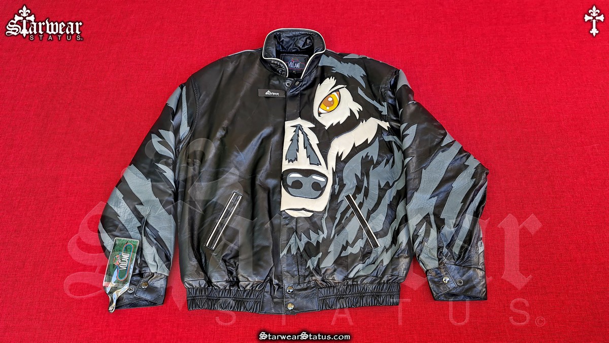 ive American Indian Chief Wolf Artwork Leather Biker Jacket Size L XL