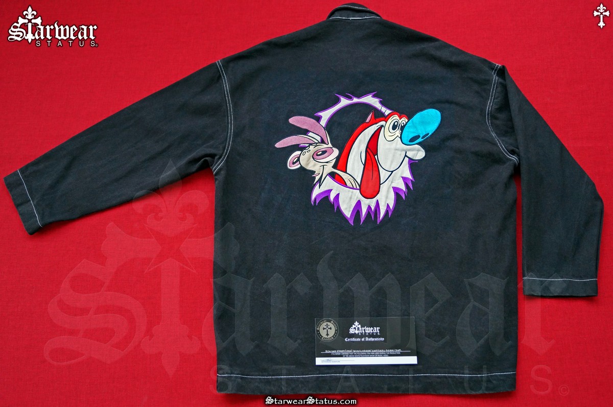 90s Ren & Stimpy Nickelodeon Cast Crew Cartoon Denim Jacket Size L Vintage