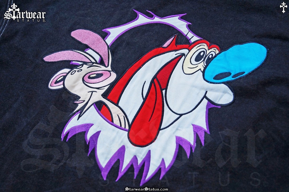 90s Ren & Stimpy Nickelodeon Cast Crew Cartoon Denim Jacket Size L Vintage