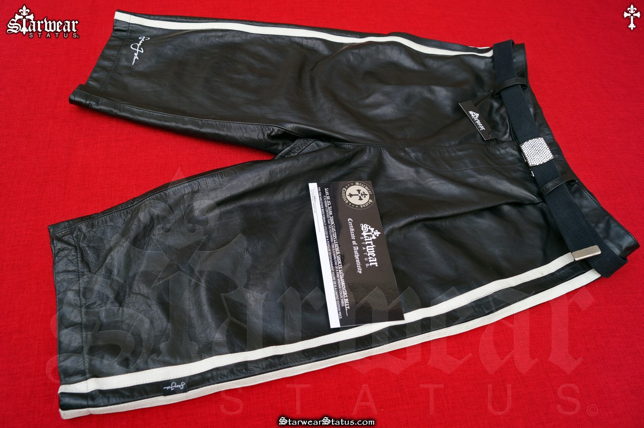SEAN JOHN Hip Hop Leather Shorts Size 32 w/ Swarovski Crystal Belt (Celebrity Wardrobe Item Worn By SLIM Of 112) - Bad Boy Records