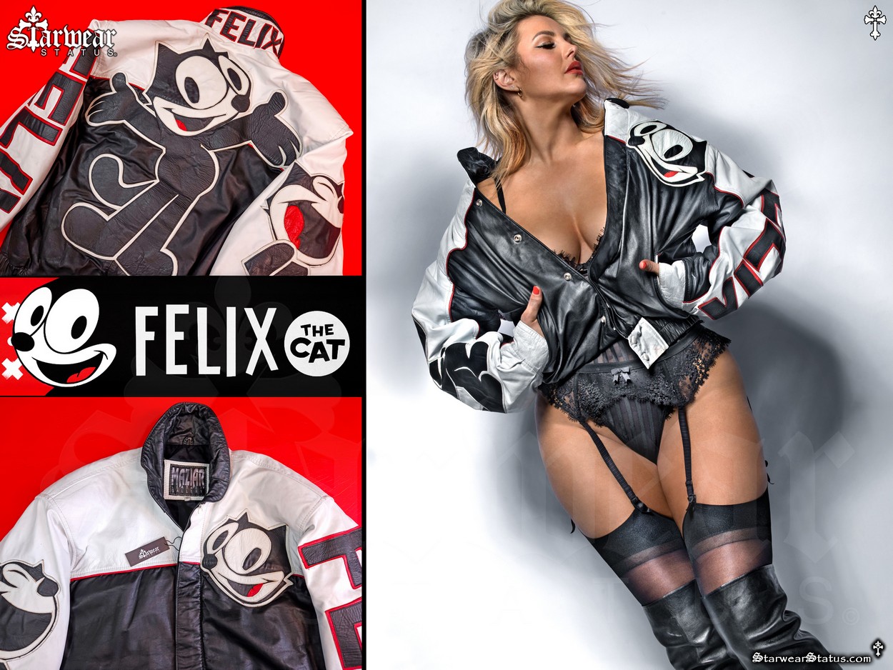 Felix The Cat 90s 80s Vintage Cartoon Leather Hip Hop Jacket Mens Womens Medium Large 'Maziar Leather Gallery' (VERY RARE!)