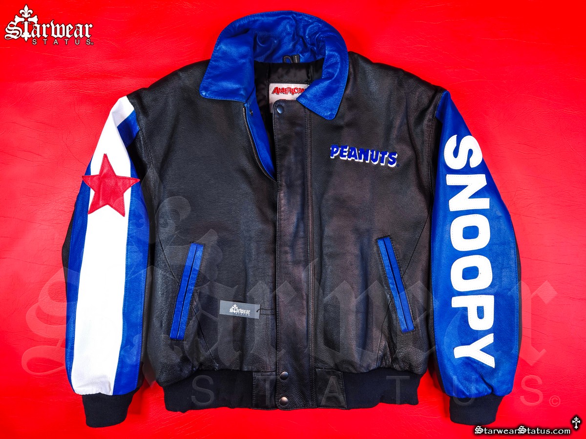 TORY LANEZ Worn Snoopy Peanuts Vintage Cartoon Leather Jacket Featured on (Funk Flex's HOT 97) | 90's Hip Hop Bomber Jacket (Celebrity Worn Wardrobe)