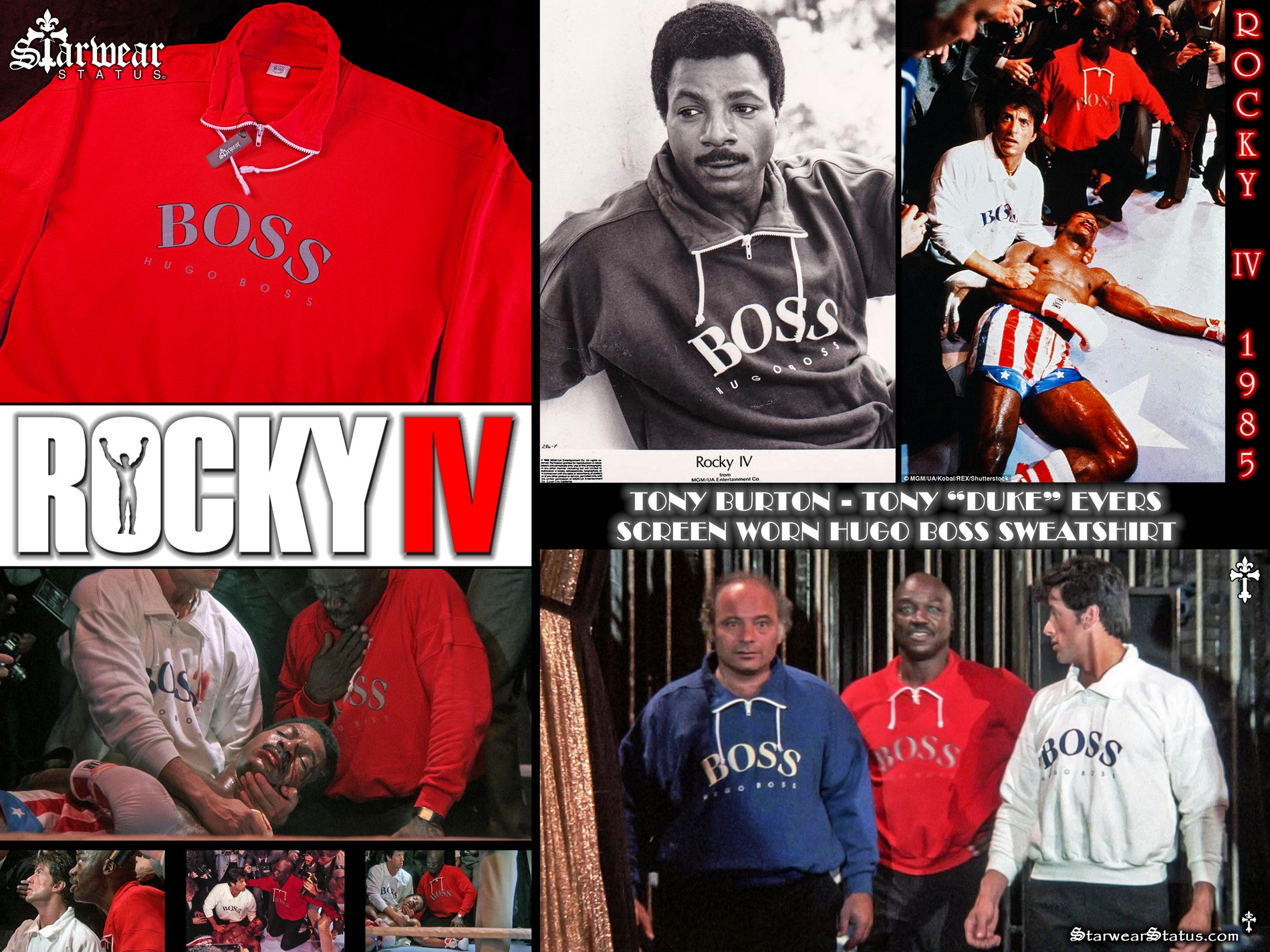 Vintage 80s Hugo Boss Sports Sweatshirt ROCKY IV (1985) SCREEN WORN & USED By Tony Burton 'TONY DUKE EVERS' | Rocky Balboa Boxing Movie Red Sweater L