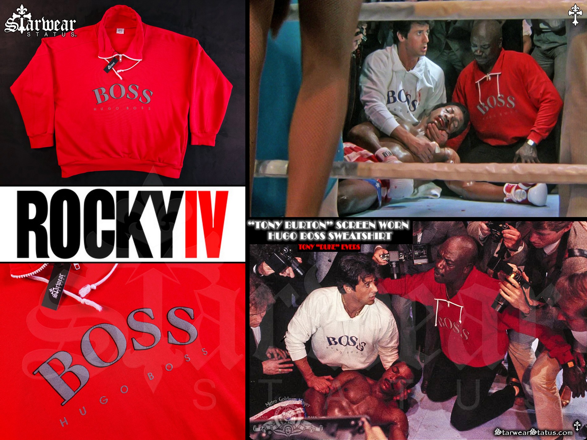 Vintage 80s Hugo Boss Sports Sweatshirt ROCKY IV (1985) SCREEN WORN & USED By Tony Burton 'TONY DUKE EVERS' | Rocky Balboa Boxing Movie Red Sweater L
