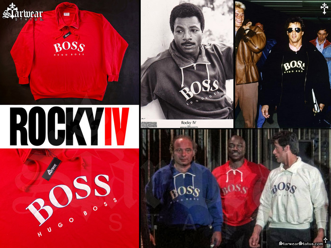 Vintage 80s Hugo Boss Rocky IV (1985) Boxing Movie Red White Sweatshirt Seen Worn By Sylvester Stallone Rocky Balboa & Cast L-XL (VERY RARE COLORWAY!)