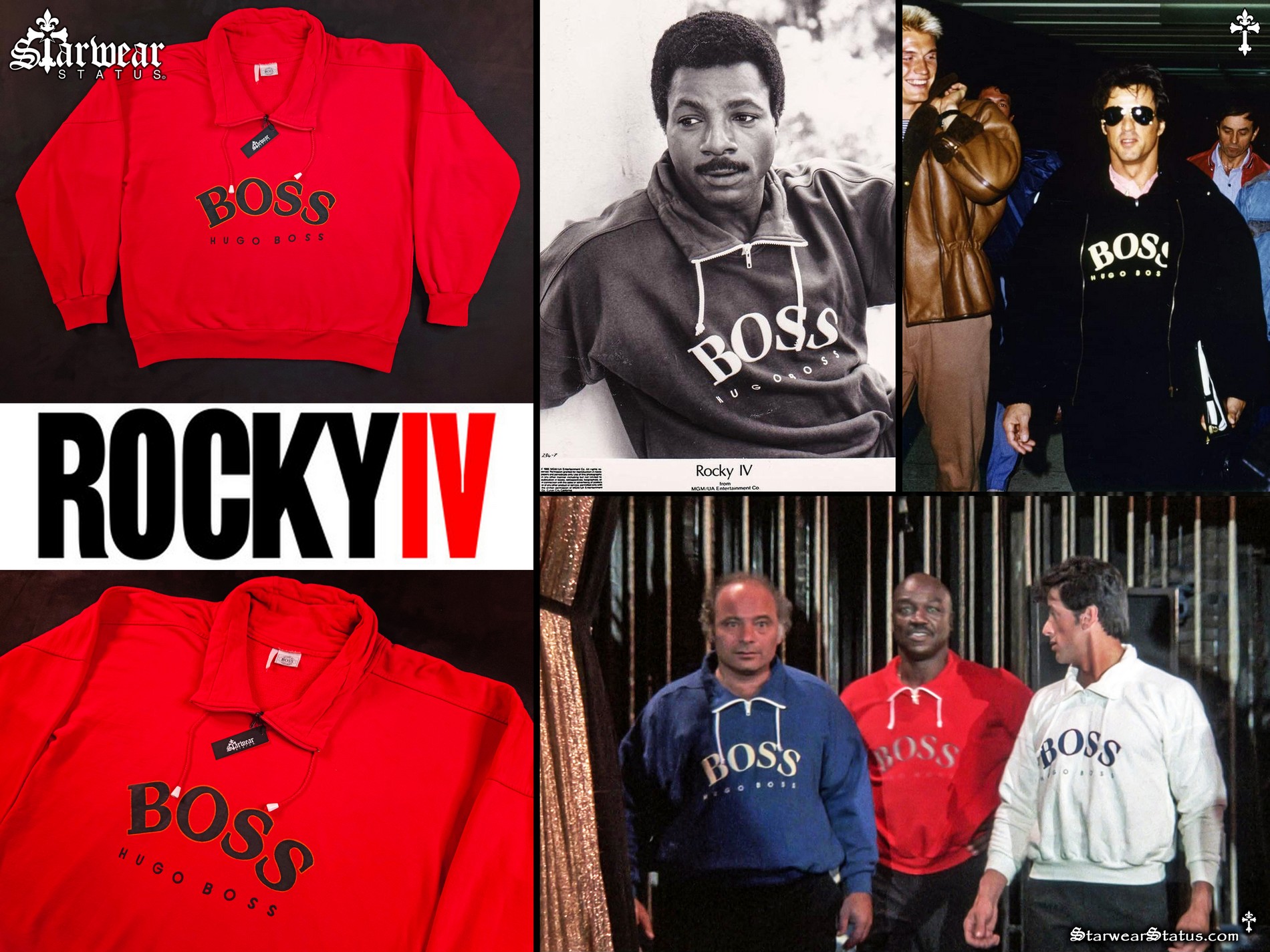 Vintage 80s Hugo Boss Rocky IV (1985) Boxing Movie Red Black Sweatshirt As Seen Worn By Sylvester Stallone Rocky Balboa & Cast Size S-M (Ultra Rare Colorway!)