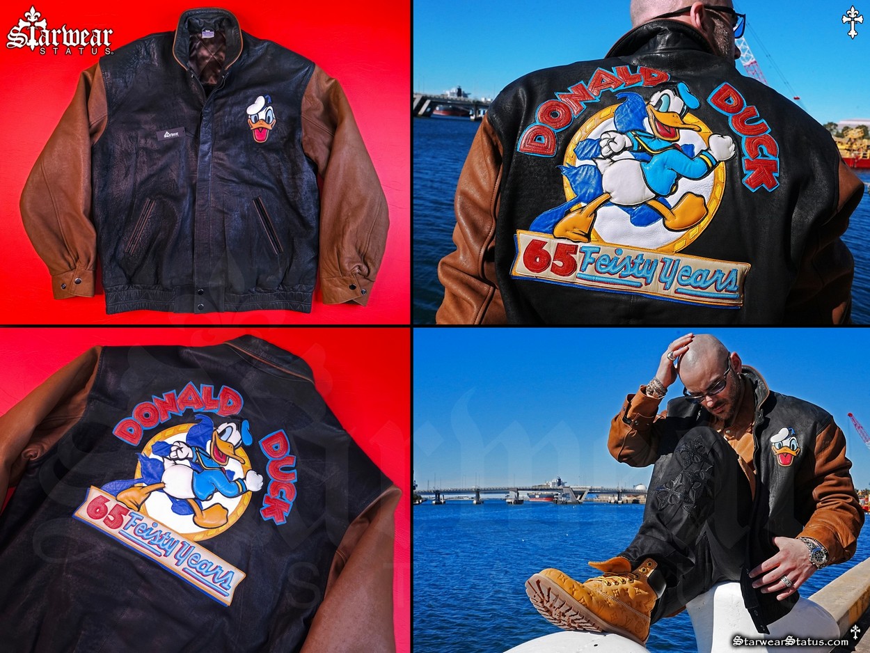 Vintage 90's The Walt Disney Gallery Donald Duck Cartoon Leather Bomber Jacket M/L - Extremely Rare! (Limited Edition #111)