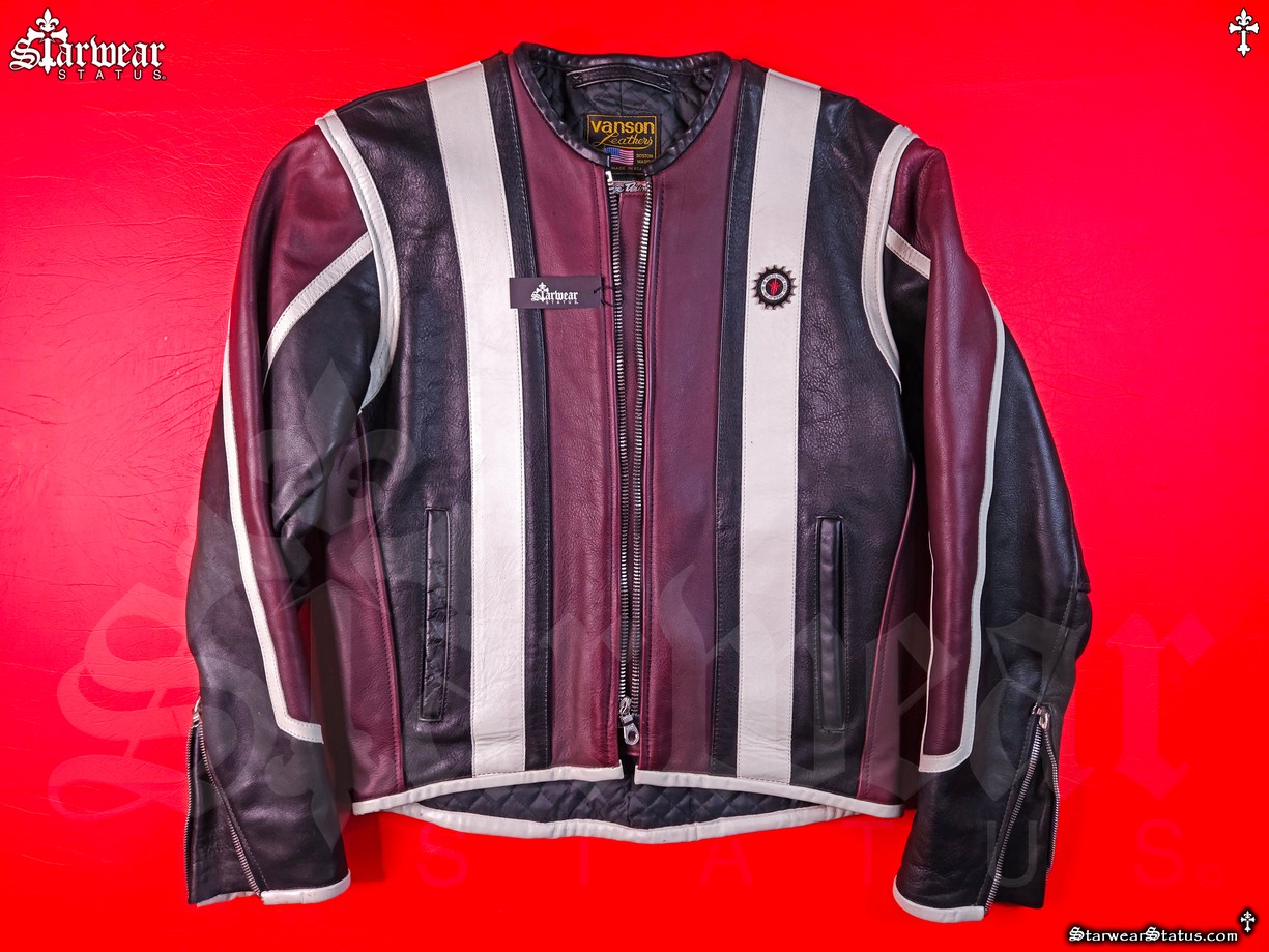 Vintage 90s Vanson Leathers x Troy Lee Designs Striped Leather Racing Jacket M/L - Extremely Rare! (FOR THE WORLD'S FASTEST RACERS)