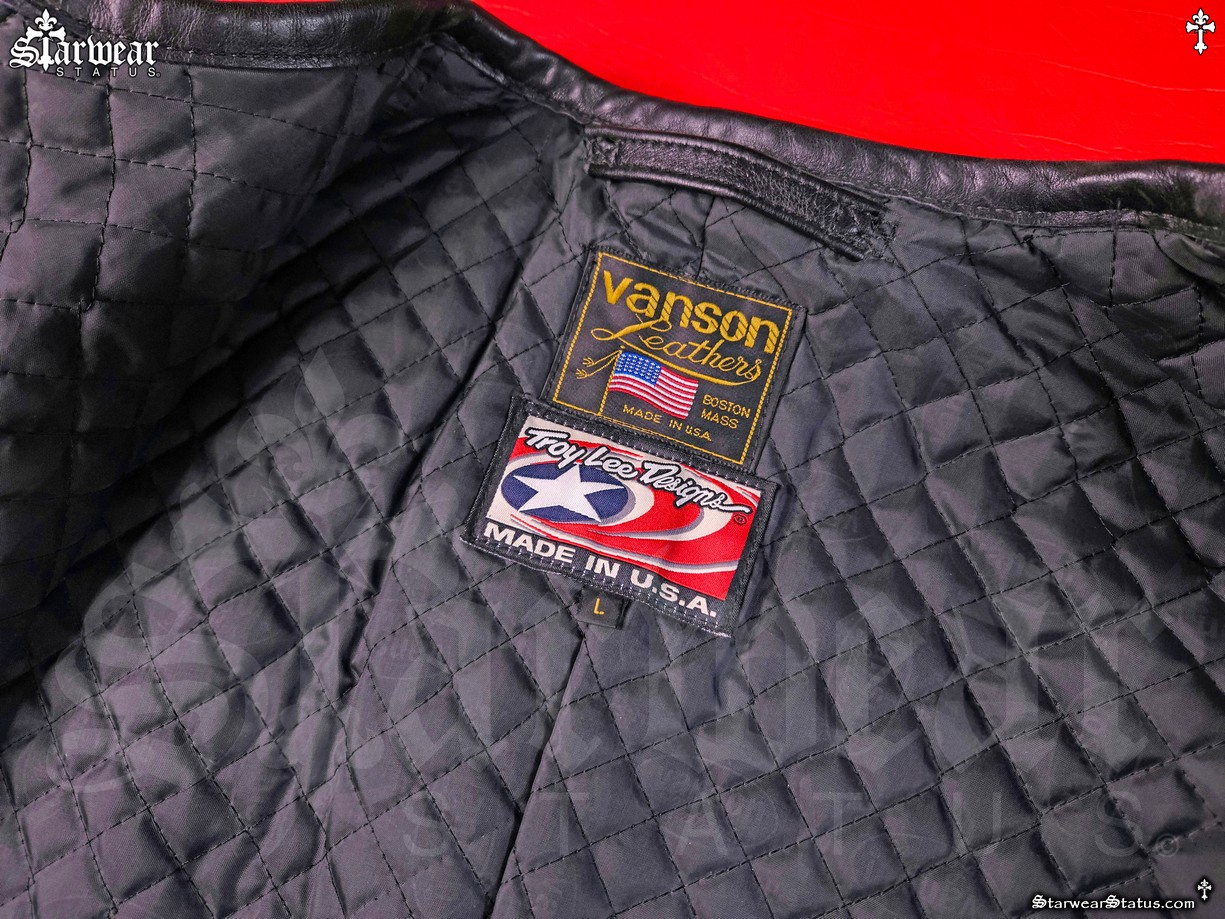 Vintage 90s Vanson Leathers x Troy Lee Designs Striped Leather Racing Jacket M/L - Extremely Rare! (FOR THE WORLD'S FASTEST RACERS)