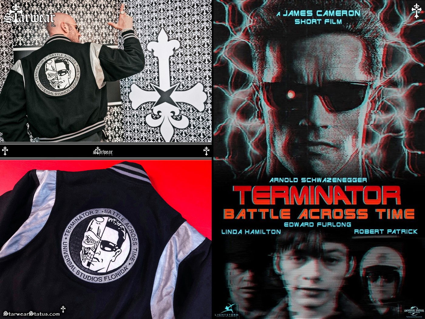 Vintage 90s Terminator 2 T-800 3D Movie Crew Jacket| Universal Studios Wool & Leather Bomber| Arnold Schwarzenegger Film Promo Memorabilia • VERY RARE