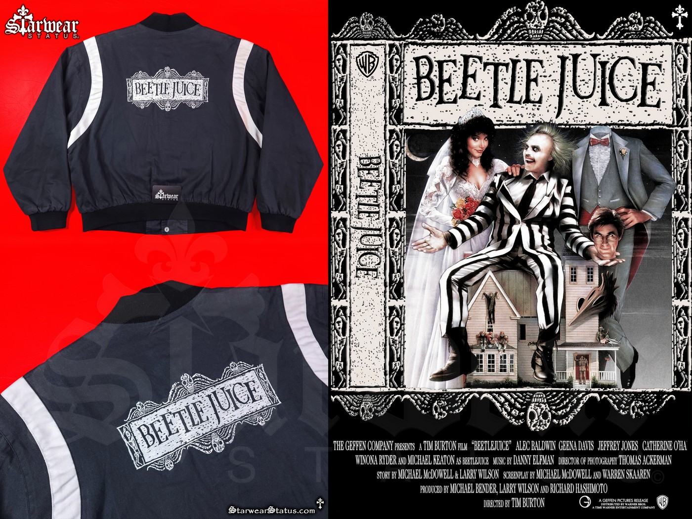 Vintage 1988 Beetlejuice Movie Crew Jacket by Warner Bros – Tim Burton Horror Film Promo Varsity Bomber, Size L/XL, Extremely Rare Movie Memorabilia