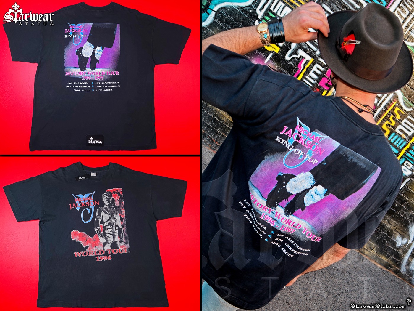 Jadius Knight wearing Michael Jackson King of Pop Vintage 90s HIStory World Tour Concert Crew Neck T-Shirt Tee with Toe Stand Design, Fits Men’s XL, Extremely Rare