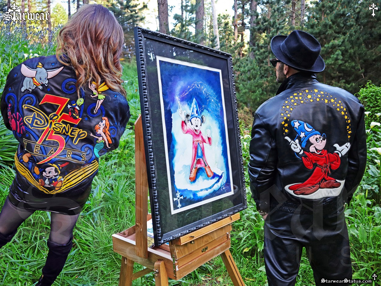 Vintage 90s Walt Disney Gallery Leather Bomber Jacket L featuring Mickey Mouse, Pinocchio, Ariel, Dumbo, and Dopey, 75th Anniversary Limited Edition Collectible Disney jacket for men and women