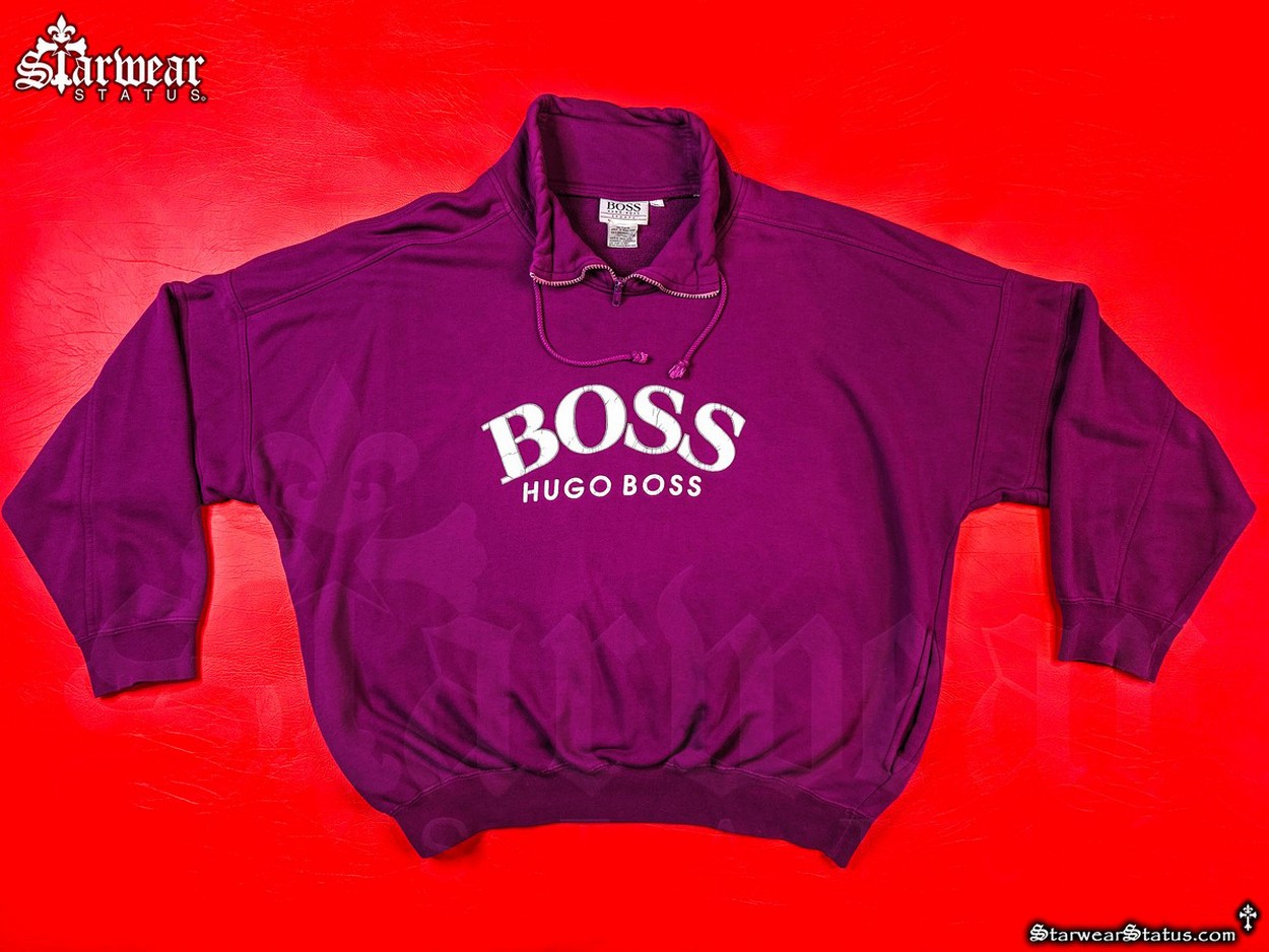 Vintage 80s Hugo Boss Sports Rocky IV sweatshirt in maroon and white, size XL – style worn by Sylvester Stallone as Rocky Balboa in the 1985 boxing movie – extremely rare collectible fashion piece.