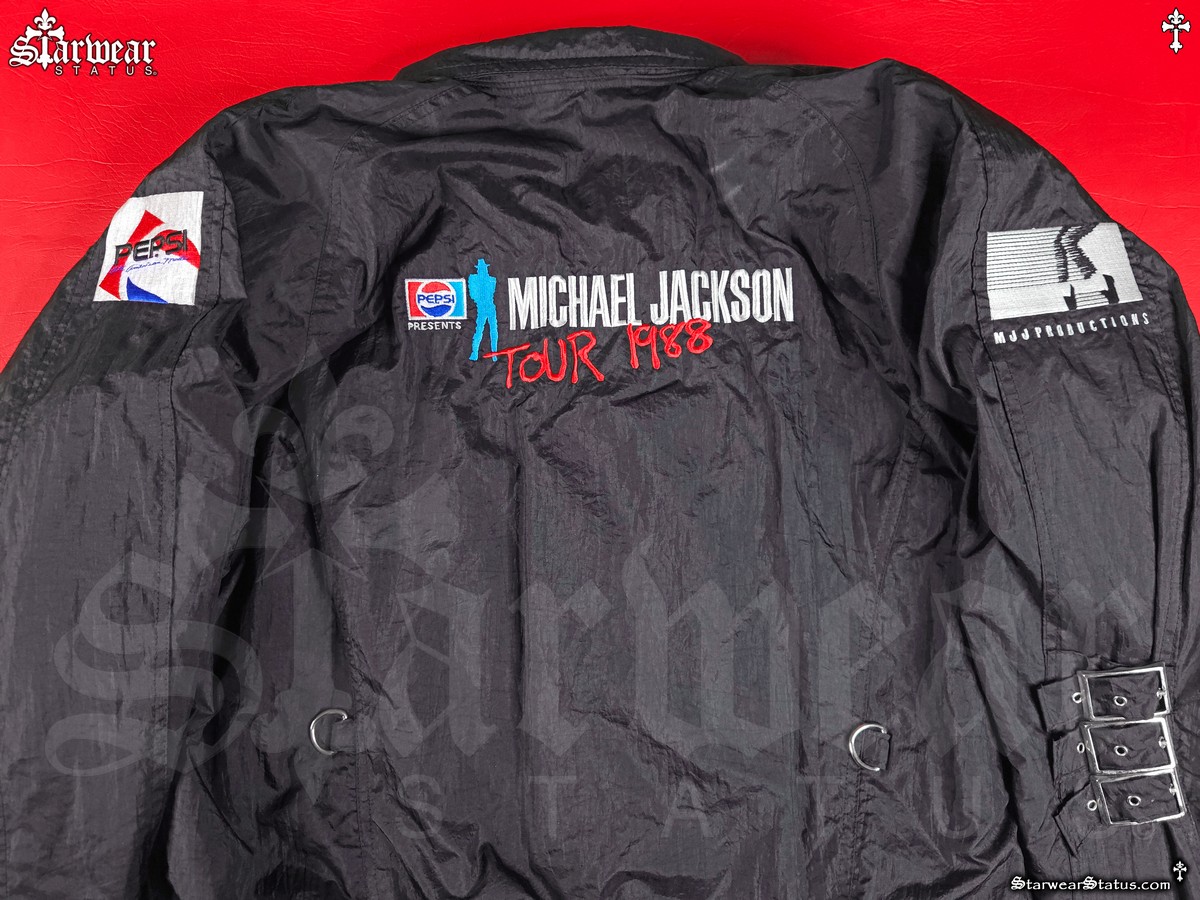 Michael Jackson BAD Tour 1988 back logo detail Pepsi presents graphic and MJJ Productions branding vintage crew jacket