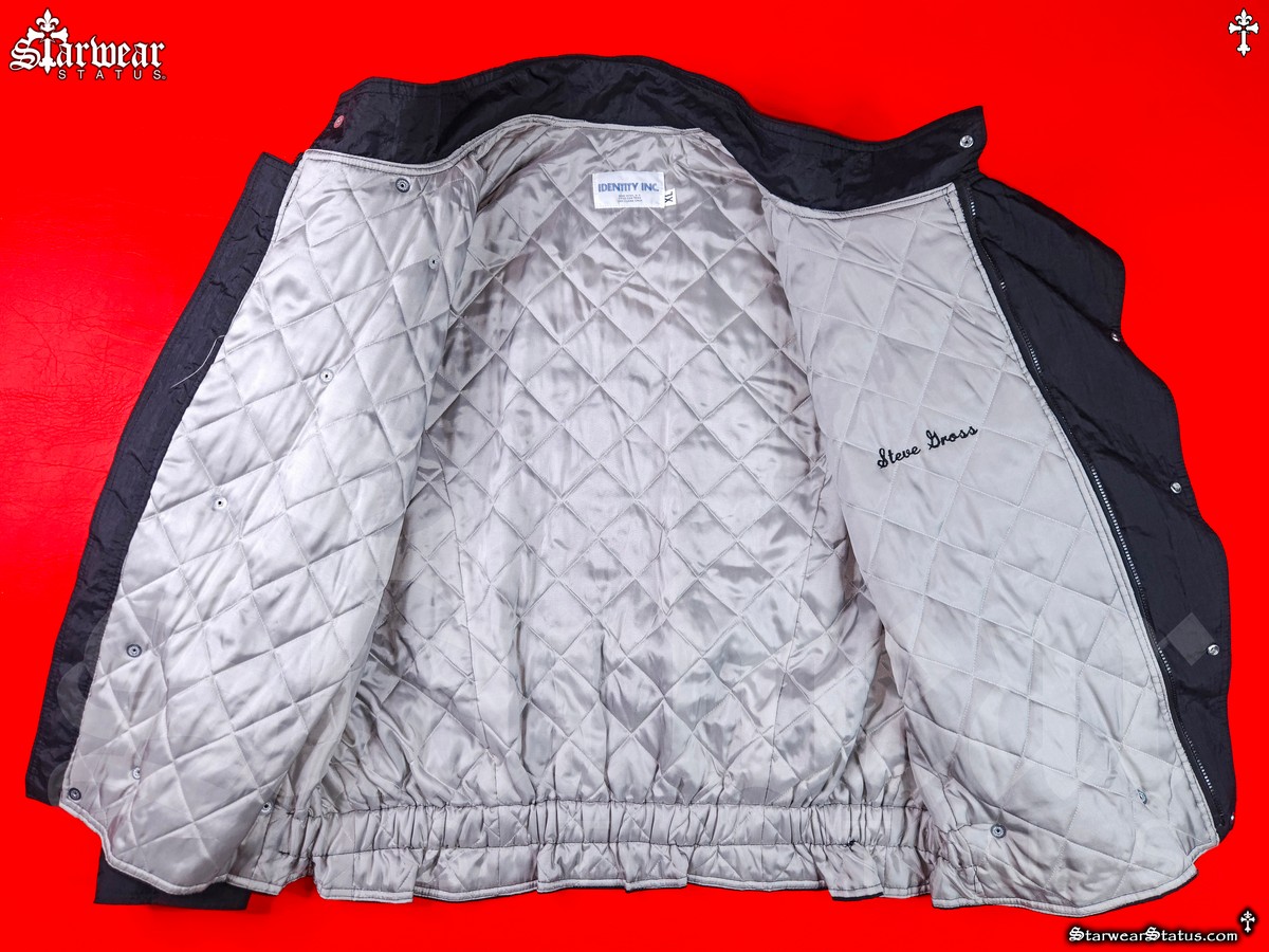 Michael Jackson BAD Tour crew jacket interior with embroidered Steve Gross name quilted lining 1988 Pepsi MJJ Productions